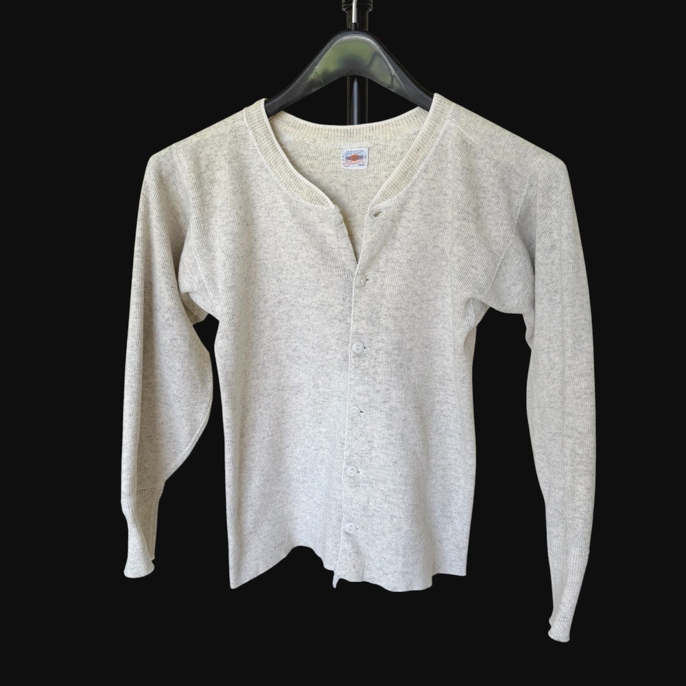 50's‎ H.E. Bradford Co Cotton Wool Button Up Thermal Oatmeal Heather 40 Raw Hem